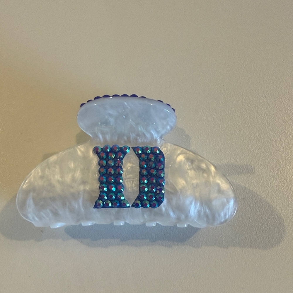 Duke white Hair Clip with Blue Accents